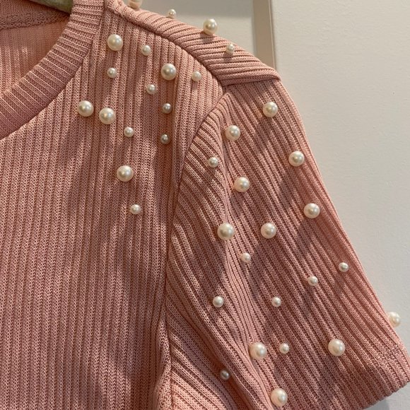 H&M Pearl Embellished Ribbed Top - Picture 3 of 4